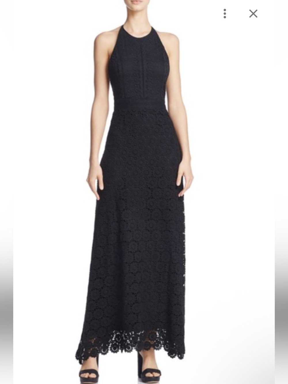 Theory Elizabetha Black Daisy Lace Halter Neck Maxin Dress Size 4